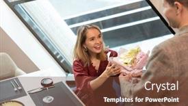  Presentation with elegant flowers - Presentation having happy-young-blond-female background and a tawny brown colored foreground