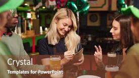  Presentation with waitress - Presentation design having happy-young-blond-waitress background and a tawny brown colored foreground