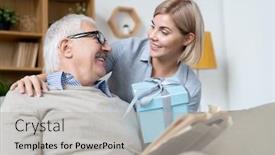  Presentation with father birthday - Presentation featuring happy-young-blonde-female-giving background and a light gray colored foreground