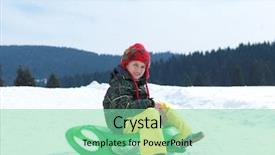  Presentation with snow day - Slide deck enhanced with happy young boy have fun on winter vacatioin sledding children on fresh snow at sunny day outdoor in nature background and a seafoam green colored foreground