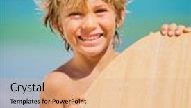  Presentation with fun - Colorful slide deck enhanced with happy young boy having fun at the beach on vacation with skimboard backdrop and a coral colored foreground