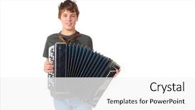  Presentation with accordion - Cool new slides with happy young boy plays accordion backdrop and a white colored foreground