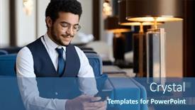  Presentation with lounge - PPT layouts featuring happy-young-broker-in-elegant background and a ocean colored foreground