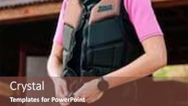  Presentation with safety training - Cool new PPT theme with happy-young-brunette-female-surfer backdrop and a tawny brown colored foreground