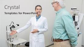  Presentation with medical equipment - Presentation theme consisting of happy-young-brunette-ophthalmologist background and a light gray colored foreground