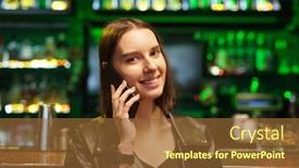  Presentation with alcoholic - Beautiful presentation theme featuring happy-young-brunette-woman backdrop and a tawny brown colored foreground