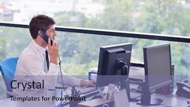  Presentation with work - Theme having happy young business man work background and a violet colored foreground