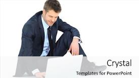  Presentation with working - Cool new presentation theme with happy young business man working backdrop and a white colored foreground