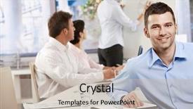  Presentation with meeting - PPT layouts having happy young businessman in business background and a soft green colored foreground