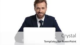  Presentation with navy blue - Cool new PPT theme with happy-young-businessman-in-navy backdrop and a white colored foreground