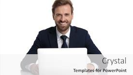  Presentation with navy blue - Theme enhanced with happy-young-businessman-in-navy background and a white colored foreground