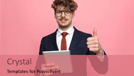  Presentation with tab - Amazing presentation theme having happy-young-businessman-in-navy backdrop and a coral colored foreground