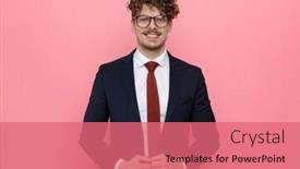  Presentation with navy blue - Presentation design enhanced with happy-young-businessman-in-navy background and a coral colored foreground