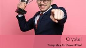  Presentation with navy blue - Beautiful slide set featuring happy-young-businessman-in-navy backdrop and a coral colored foreground