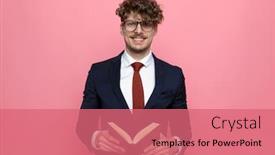  Presentation with book glasses - Colorful presentation theme enhanced with happy-young-businessman-in-suit backdrop and a coral colored foreground