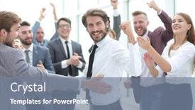  Presentation with team - Slide set with happy-young-businessman-on-business background and a seafoam green colored foreground