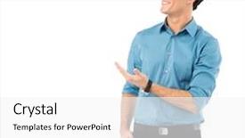  Presentation with how to be happy - Colorful PPT theme enhanced with introductions - happy young businessman presenting isolated backdrop and a white colored foreground