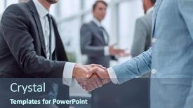  Presentation with business partner - Slides enhanced with happy-young-businessman-shaking-hands background and a ocean colored foreground