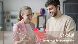  Presentation with red - Slide deck with happy-young-businessman-showing-red background and a coral colored foreground