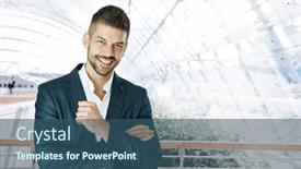  Presentation with lobby - Slides enhanced with happy-young-businessman-smiling background and a ocean colored foreground