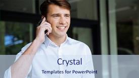  Presentation with buiness - Presentation theme consisting of happy young businessman talk background and a sky blue colored foreground