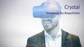  Presentation with trees forest lumber - Colorful presentation design enhanced with happy young businessman using virtual backdrop and a light blue colored foreground