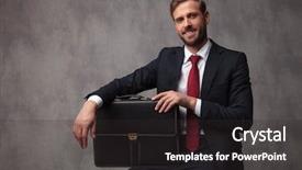  Presentation with camels resting in the desert - Audience pleasing presentation theme consisting of happy young businessman with briefcase backdrop and a  colored foreground