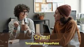  Presentation with points - Slide set enhanced with happy-young-businesswoman-looking background and a tawny brown colored foreground