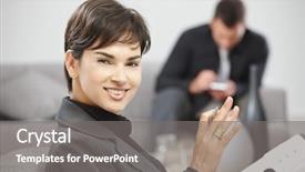  Presentation with personal - Amazing presentation theme having happy young businesswoman sitting on sofe at office writing notes to personal organizer smiling backdrop and a gray colored foreground