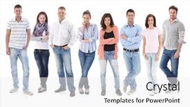  Presentation with casual young people - Audience pleasing presentation design consisting of happy young casual people backdrop and a white colored foreground