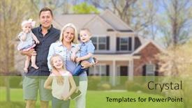  Presentation with family new born - Colorful presentation theme enhanced with happy-young-caucasian-family-outside backdrop and a yellow colored foreground