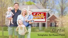  Presentation with family a new born - Presentation theme having happy-young-caucasian-family-outside background and a yellow colored foreground