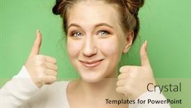  Presentation with female - Cool new presentation design with happy-young-caucasian-female-making backdrop and a lemonade colored foreground