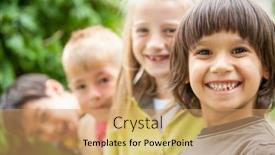  Presentation with young children - Beautiful presentation theme featuring happy-young-children-enjoying-trip backdrop and a coral colored foreground