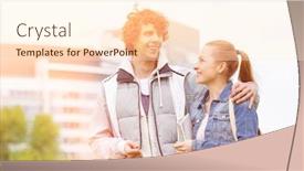  Presentation with college campus - Slide set consisting of happy young college students at campus background and a cream colored foreground