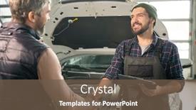  Presentation with service technician - PPT theme enhanced with happy-young-contemporary-technician background and a tawny brown colored foreground