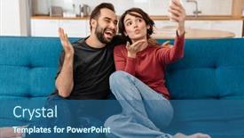  Presentation with couple kiss - Colorful presentation design enhanced with happy-young-couple-blowing-air backdrop and a ocean colored foreground