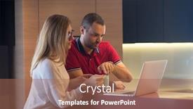  Presentation with young happy couple - Presentation theme having their luxury home villa background and a coral colored foreground