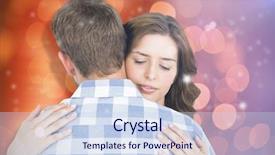  Presentation with young happy couple - Slides with happy young couple cuddling each other against glowing background background and a sky blue colored foreground