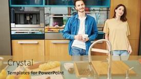  Presentation with kitchen furniture - Slides enhanced with happy-young-couple-drink-tea background and a yellow colored foreground
