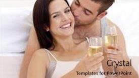  Presentation with young happy couple - PPT layouts enhanced with happy young couple drinking champagne in bed in valentine's day background and a coral colored foreground