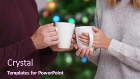  Presentation with christmas chocolate - Colorful PPT theme enhanced with happy young couple drinking hot chocolate at home christmas concept backdrop and a wine colored foreground