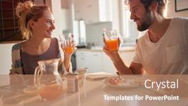  Presentation with young happy couple - Colorful theme enhanced with happy-young-couple-drinking backdrop and a coral colored foreground
