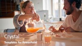  Presentation with young happy couple - PPT theme featuring happy-young-couple-enjoying-fresh background and a coral colored foreground