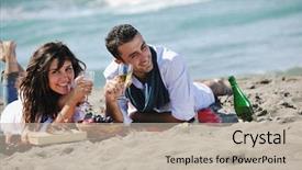  Presentation with young happy couple - Theme enhanced with happy young couple enjoying picnic background and a mint green colored foreground