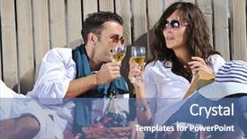  Presentation with summer time - Beautiful PPT layouts featuring happy young couple enjoying picnic on the beach and have good time on summer vacations backdrop and a ocean colored foreground