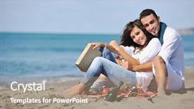  Presentation with summer time - PPT theme having happy young couple enjoying picnic on the beach and have good time on summer vacations background and a coral colored foreground