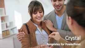  Presentation with young happy couple - Amazing presentation theme having happy young couple getting key backdrop and a tawny brown colored foreground