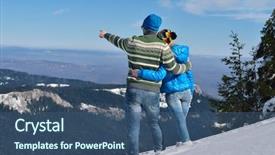  Presentation with snow day - Beautiful PPT theme featuring happy young couple has fun on fresh snow at beautiful winter sunny day on vacation backdrop and a ocean colored foreground