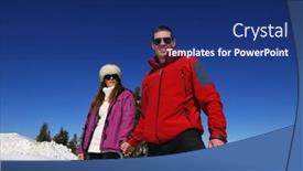  Presentation with snow day - Beautiful theme featuring happy young couple has fun on fresh snow at beautiful winter sunny day on relaxing vacation backdrop and a navy blue colored foreground